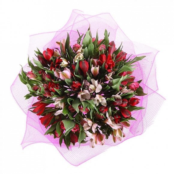 bouquet of white and red alstroemeria