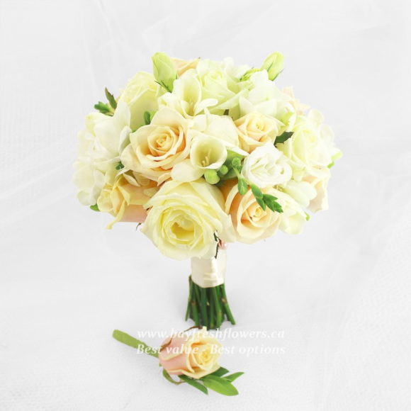 bouquet for wedding of bright colored roses