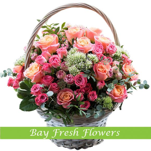 Mix of rose flowers in the basket